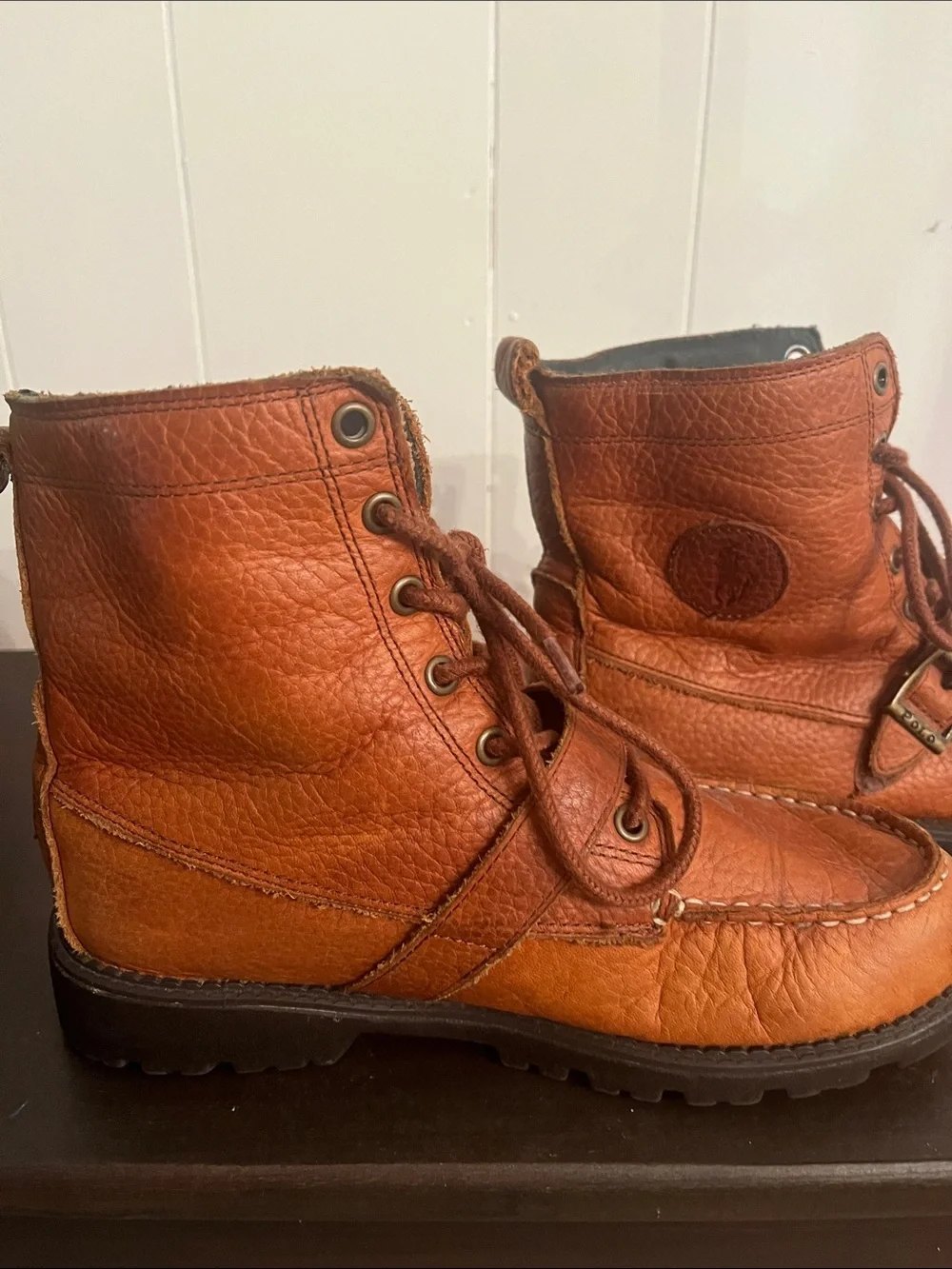 Polo by Ralph Lauren Cognac Brown Leather Ranger Lace-Up Boots